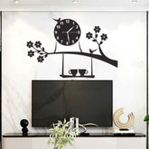 Tree Birds Coffee Cup On Jhula Design Wall Clock